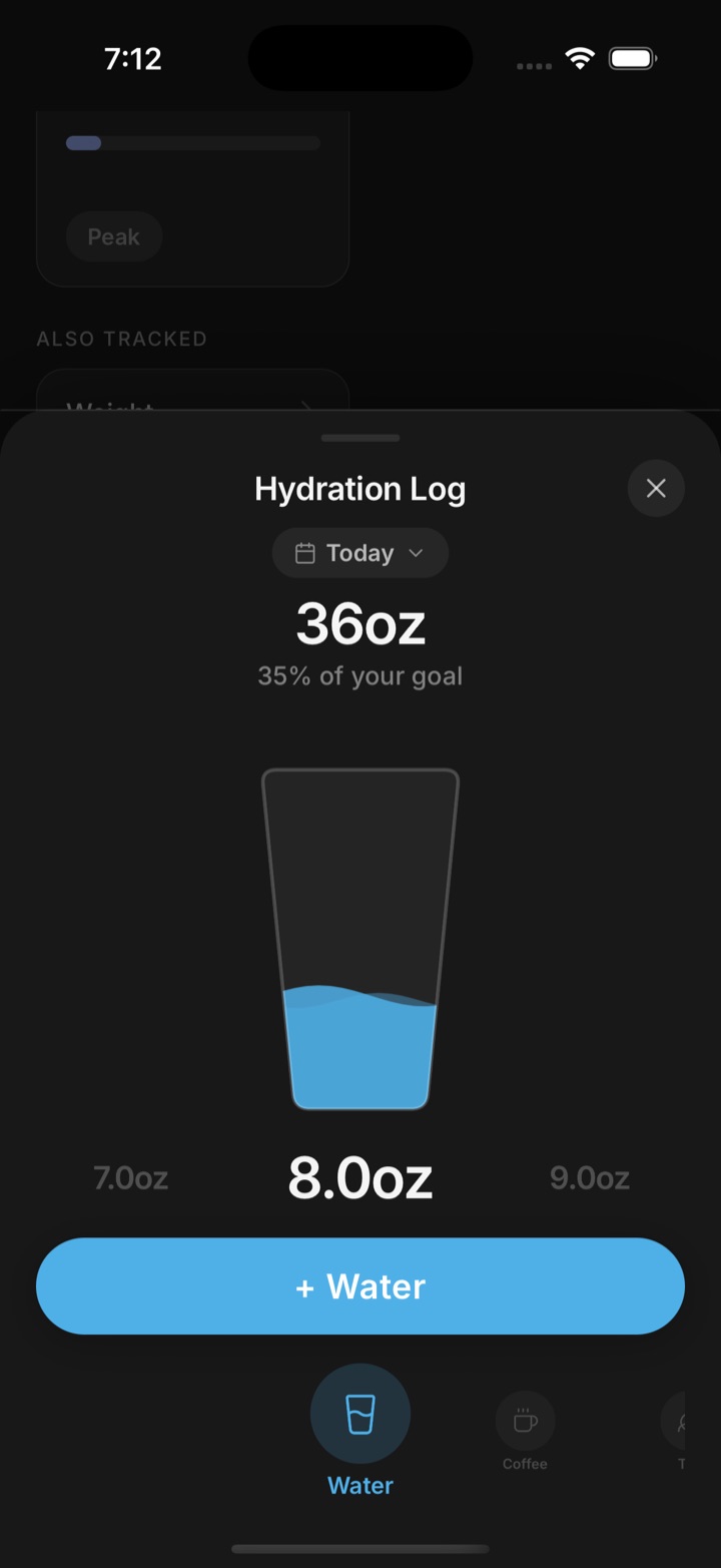 Hydration Log screen