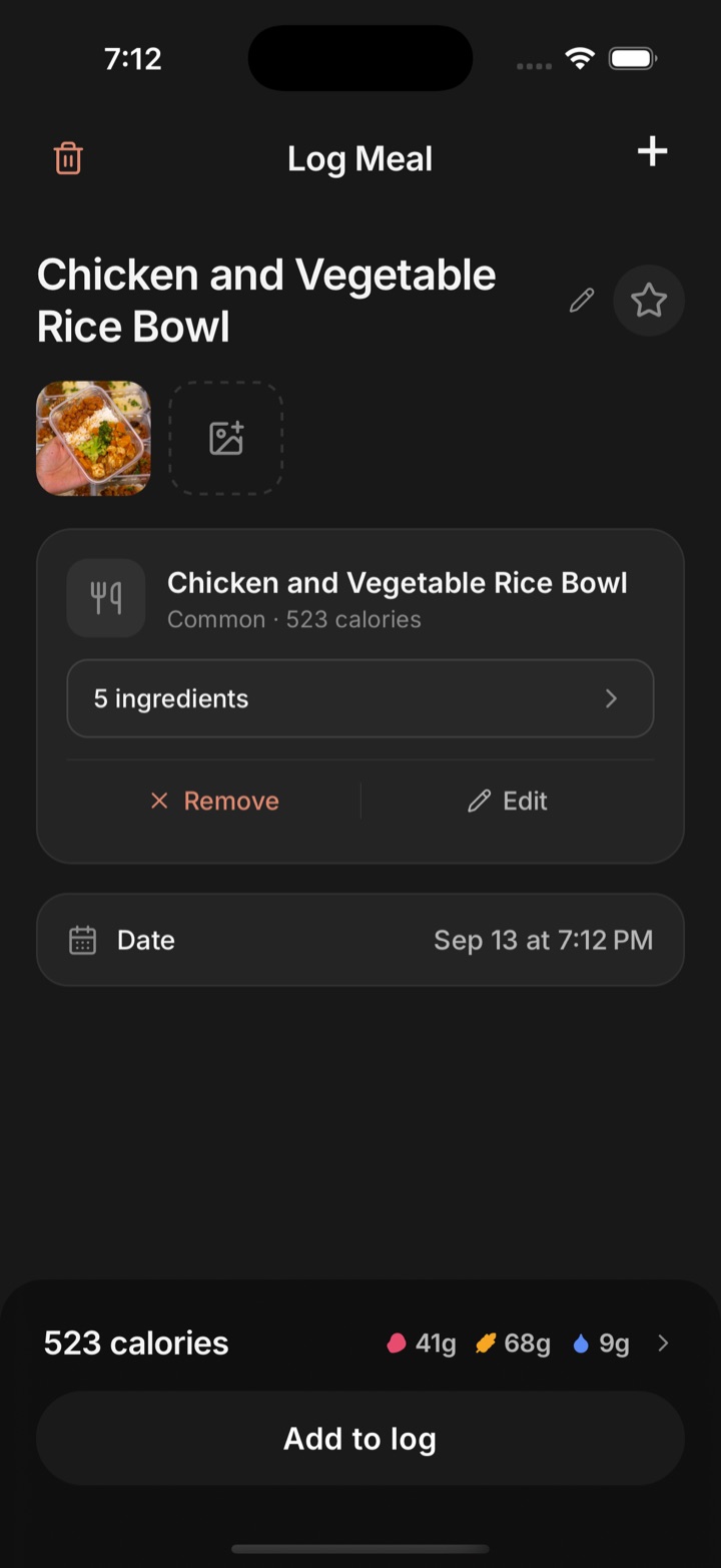 Log Meal screen