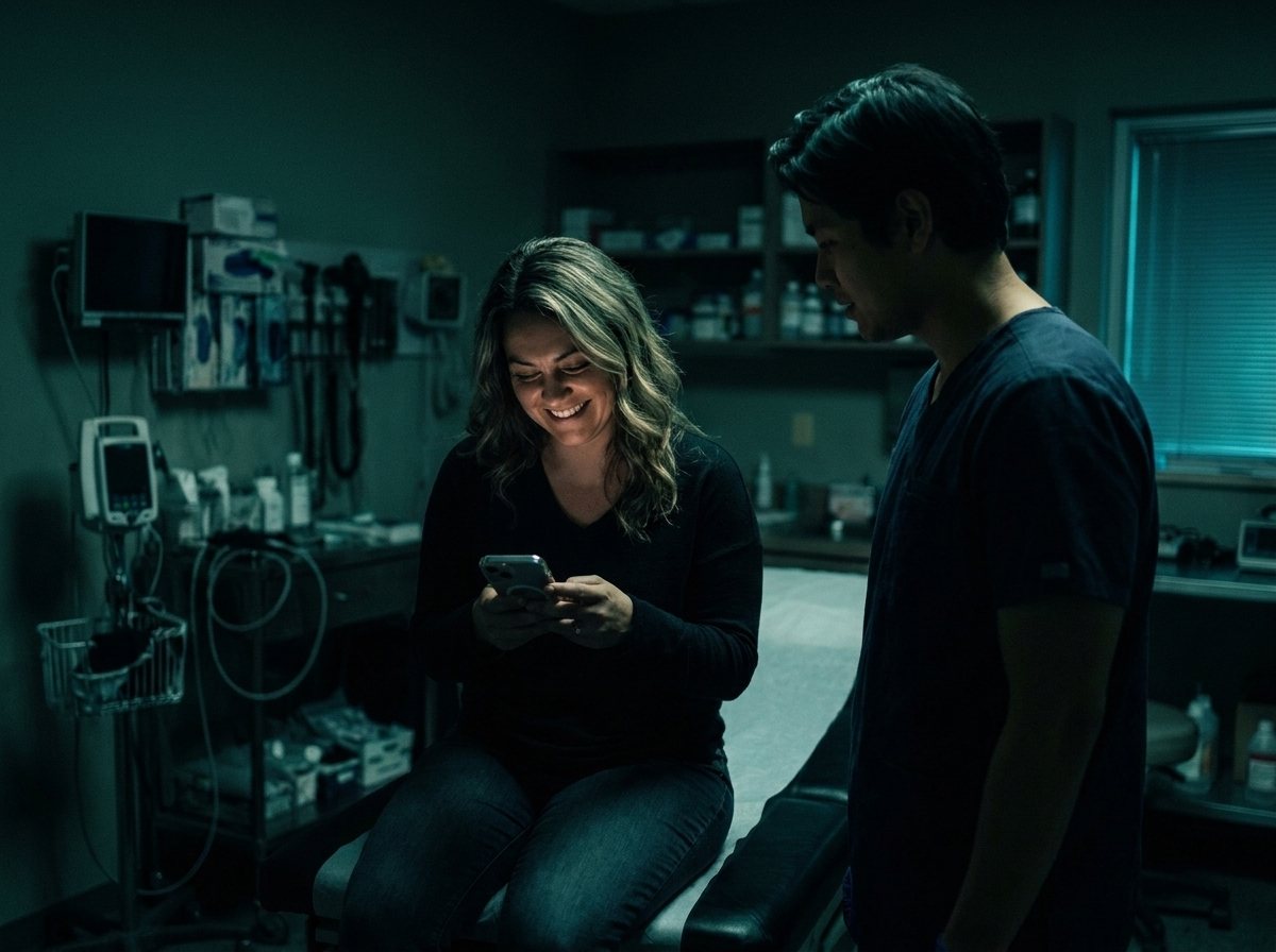 A patient setting up the app in the exam room